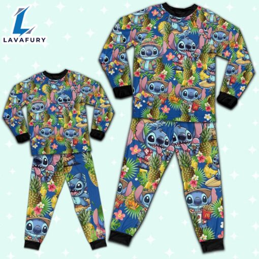 Disney Stitch Seamless Pineapple Summer Tropical Pajamas Set – Movie Cartoon Holiday Pajamas