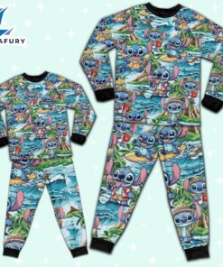 Disney Stitch Summer Tropical Aloha Pajamas Set - Movie Cartoon Holiday Pajamas