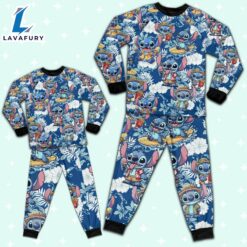 Disney Stitch Tropical Flower Summer Blue Pajamas Set - Movie Cartoon Holiday Pajamas