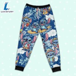 Disney Stitch Tropical Flower Summer Blue Pajamas Set - Movie Cartoon Holiday Pajamas