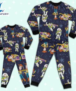 Disney Toy Story Woody and Buzz Lightyear Dark Blue Pajamas Set - Movie Cartoon Holiday Pajamas