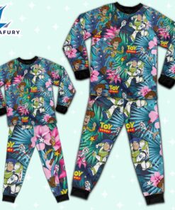 Disney Toy Story Woody Buzz Lightyear Forky Tropical Pattern Pajamas Set - Movie Cartoon Holiday Pajamas