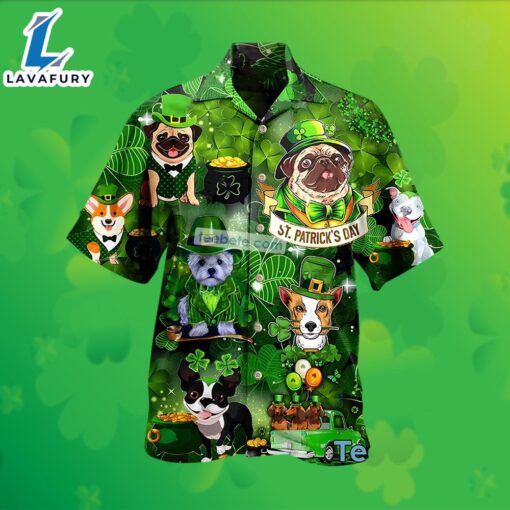 Dogs Shamrock St Patrick Green Hawaiian Shirts For Men 2025