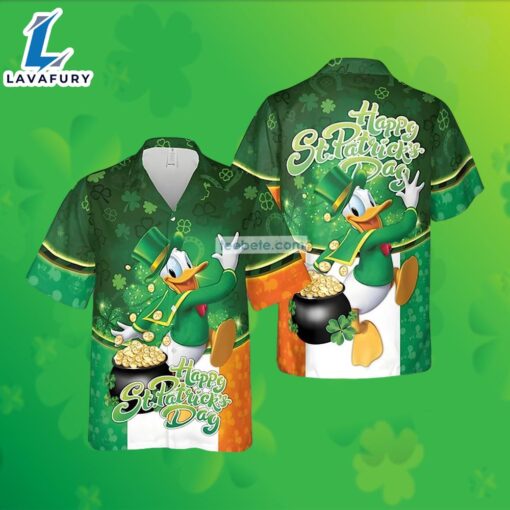 Donald Duck Shamrock Pot Of Gold St Patrick Green Hawaiian Shirts 2025