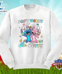 Dont Worry Be Happy With Stitch And Angel Easter Graphic Shirt