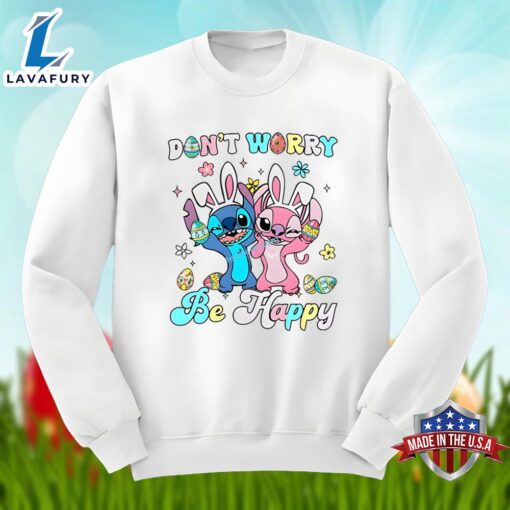 Dont Worry Be Happy With Stitch And Angel Easter Graphic Shirt