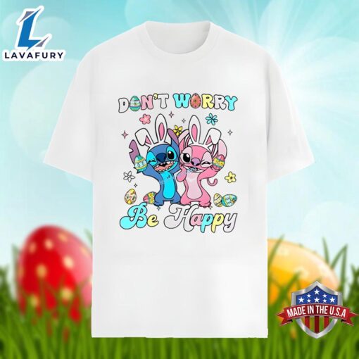 Dont Worry Be Happy With Stitch And Angel Easter Graphic Shirt