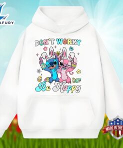 Dont Worry Be Happy With Stitch And Angel Easter Graphic Shirt