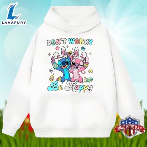 Dont Worry Be Happy With Stitch And Angel Easter Graphic Shirt