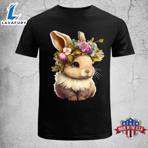 Easter Bunny Rabbit Women – Happy Bunny Flower Graphic Girls Womens Easter Shirt