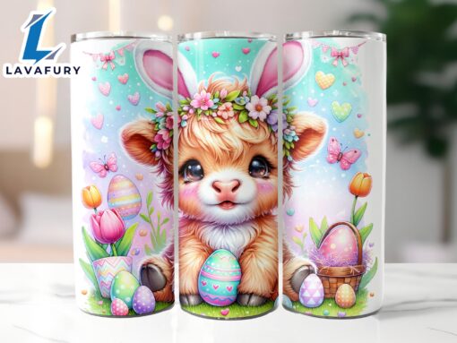 Easter Highland Cow 20 Oz Skinny Tumbler , Highland Cow Tumbler, Easter Tumbler