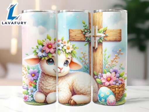 Easter Lamb With Cross 20 Oz Skinny Tumbler , Religious Tumbler, Spring Tumbler, Easter Tumbler