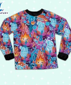 Elemental Ember and Wade Colorful Tropical Pajamas Set - Movie Cartoon Holiday Pajamas