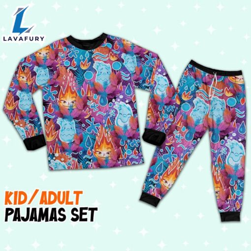 Elemental Ember and Wade Colorful Tropical Pajamas Set – Movie Cartoon Holiday Pajamas