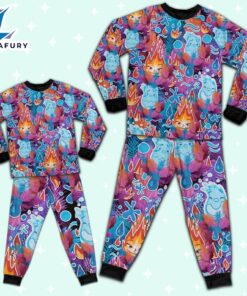 Elemental Ember and Wade Colorful Tropical Pajamas Set - Movie Cartoon Holiday Pajamas