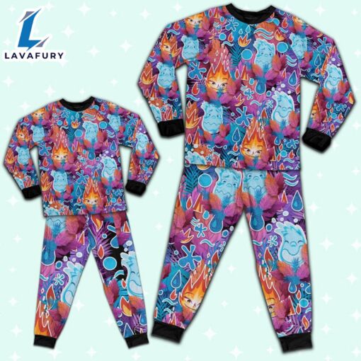 Elemental Ember and Wade Colorful Tropical Pajamas Set – Movie Cartoon Holiday Pajamas