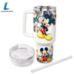 Engraving Mickey Mouse 3D Flower Tumbler With Handle