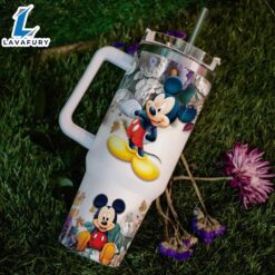 Engraving Mickey Mouse 3D Flower Tumbler With Handle