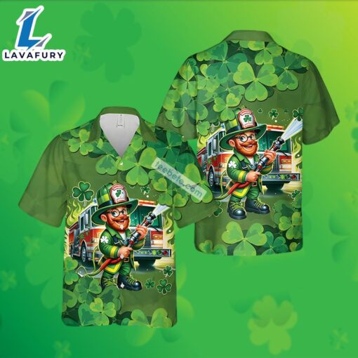 Firefighter Saint Shamrock St Patrick Green Hawaiian Shirt Dress 2025