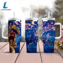 Floating Lanterns 40oz Stainless Steel Travel Mug With Handle And Straw