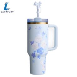 Floral Pattern Tumbler With Handle And Straw