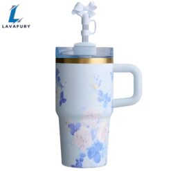 Floral Pattern Tumbler With Handle And Straw