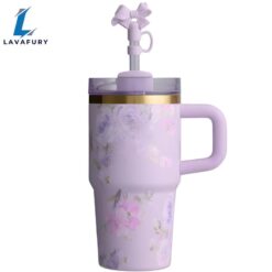 Floral Pattern Tumbler With Handle And Straw