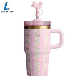 Floral Pattern Tumbler With Handle And Straw