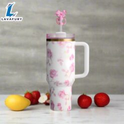 Floral Patterned Tumbler With Bow Straw Lid