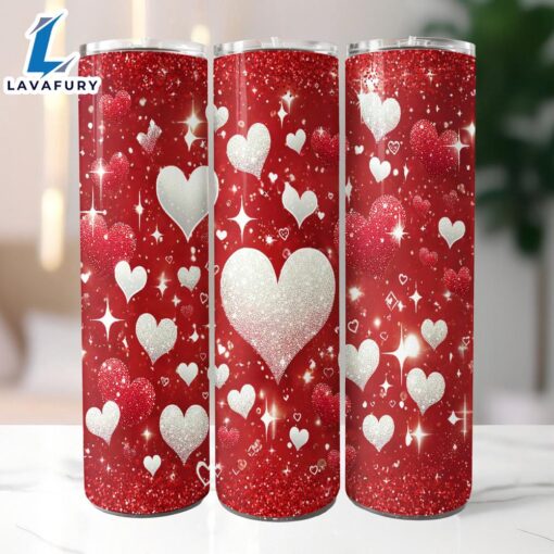 Glitter Valentines Day Hearts 20 Oz Skinny Tumbler, Valentines Day Tumbler