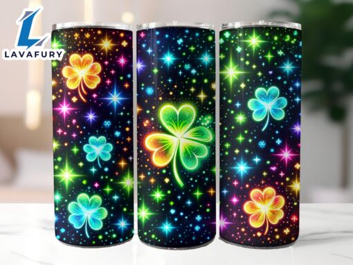 Glowing Shamrocks 20 Oz Skinny Tumbler, St Patrick’s Day Tumbler, Shamrock Tumbler