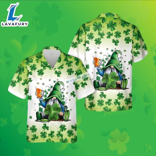 Gnome Beer Shamrock St Patrick Green Hawaiian T Shirt Womens 2025