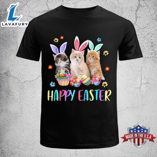 Happy Easter Three Cat Wearing Bunny Ear Kitty Kitten Lover Funny Easter Shirt