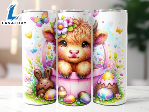 Highland Cow Easter 20 oz Skinny Tumbler, Easter Tumbler