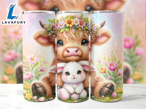 Highland Cow Easter Bunny 20 Oz Skinny Tumbler , Highland Cow Tumbler, Easter Tumbler