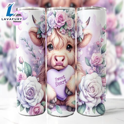 Highland Cow Valentines 20 Oz Skinny Tumbler, Highland Cow Tumbler, Valentine Tumbler