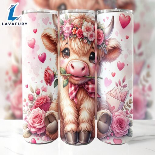 Highland Cow Valentines Day 20 Oz Skinny Tumbler, Highland Cow Tumbler, Valentine Tumbler