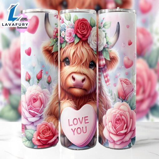 Highland Cow Valentines Day 20 oz Skinny Tumbler, Valentine Tumbler