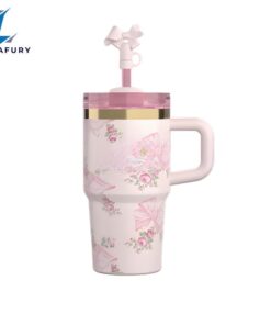 Holiday Floral Tumbler With Handle And Straw