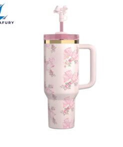 Holiday Floral Tumbler With Handle And Straw