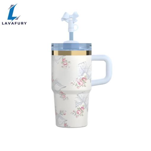 Holiday Floral Tumbler With Handle And Straw