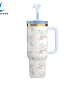 Holiday Floral Tumbler With Handle And Straw