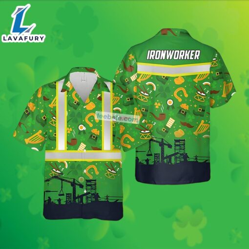 Ironworker St Patricks Shamrock Horseshoe Green Best Aloha Shirts 2025