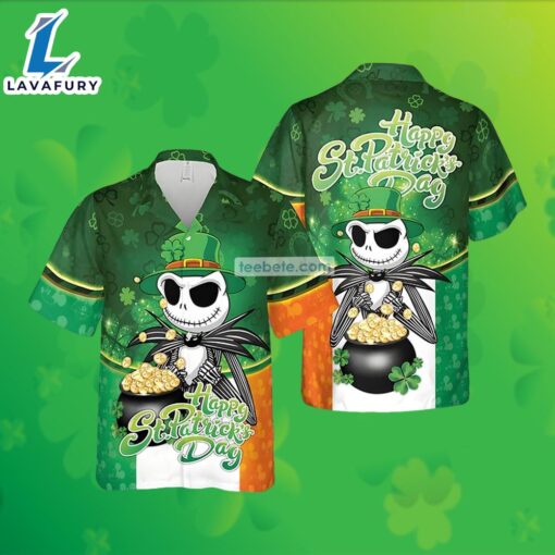 Jack Skellington Shamrock St Patrick Green Ladies Hawaiian Shirts 2025