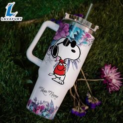 Just A Girl Snoopy Flower Custom Name Tumbler With Handle