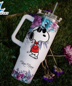 Just A Girl Snoopy Flower Custom Name Tumbler With Handle