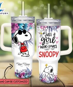 Just A Girl Snoopy Flower Custom Name Tumbler With Handle