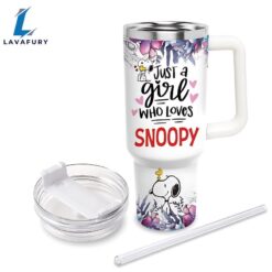 Just A Girl Snoopy Flower Custom Name Tumbler With Handle