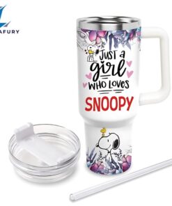 Just A Girl Snoopy Flower Custom Name Tumbler With Handle