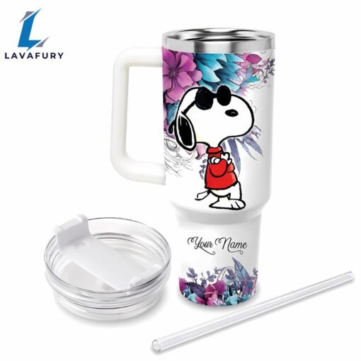 Just A Girl Snoopy Flower Custom Name Tumbler With Handle